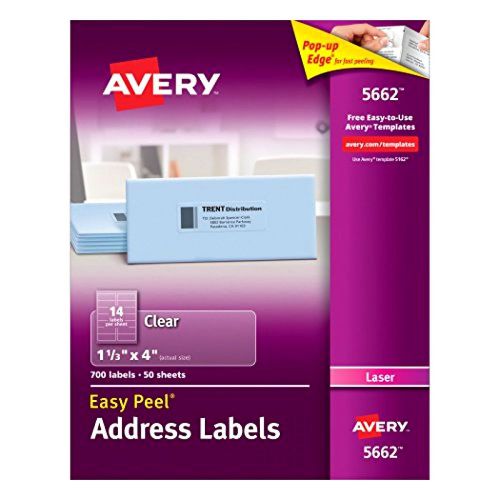 Avery 5662 Easy Peel 1-1/3&#034; x 4&#034; Clear Address Labels 700 Count New