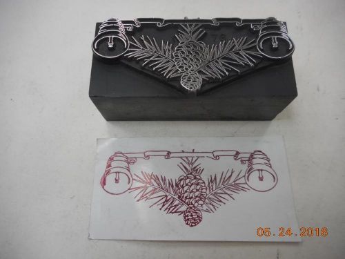 Letterpress Printing Antique Metal Type Dingbat Pine Cone Bells w Foundry Mark