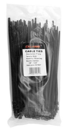 100-pc. 7&#034; Black Zip Cable Ties - Multi-Use - Self-Locking - Nylon