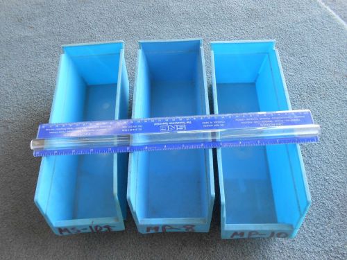 TEN BLUE PLASTIC PARTS BINS / 11&#034; LONG BY 4&#034; HIGH BY 4&#034; WIDE --- LOT 777
