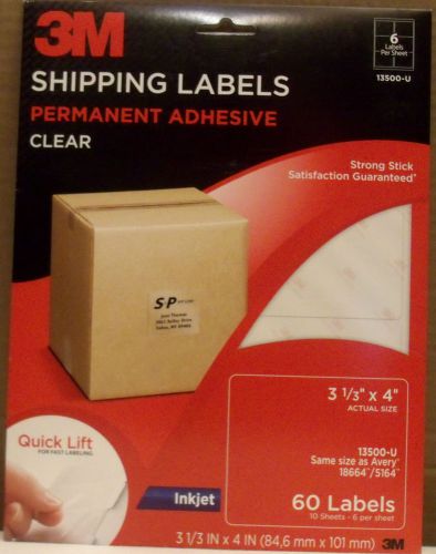 3M Permanent Adhesive 3 1/3&#034; x 4&#034; Clear 13500-U 60 Shipping Labels Avery 18664