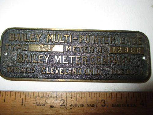vintage BAILY MULTI POINTER GAGE METAL PLATE / BADGE / SIGN  BAILY METER COMPANY