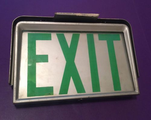 Vintage Silver Green EXIT Sign 2 Sided Ceiling Mount