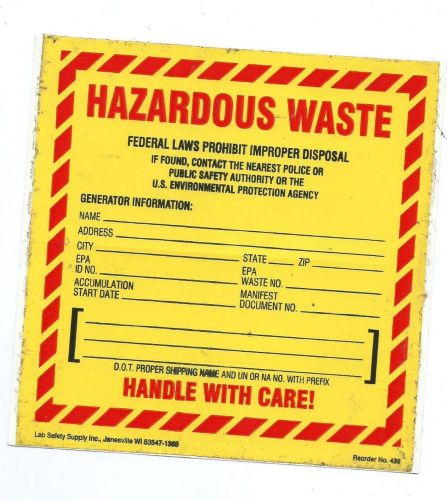 Hazardous Waste Label 6 In. pkg of 97 (Lab Safey Supply Janesville, WI) #433