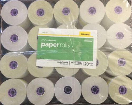 2 1/4&#034; x 85ft office max 2ply carbonless paper rolls 20rolls for sale