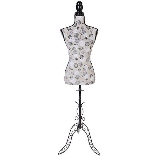 European Style Freestanding Black Metal &amp; Beige Fabric Dress Form Mannequin