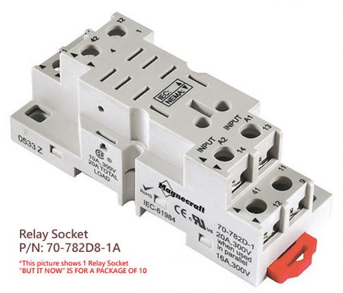 10-Pak Magnecraft Relay Socket P/N: 70-782D8-1A 8 Pin, DIN Rail/Panel, 300V 16A