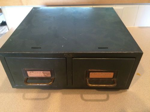 Vintage GREEN Pronto File Corp. - TWO (2) Drawer Steel Metal Card File Cabinet