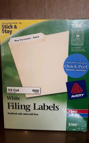 Avery 5366 White Filing Labels, Laser/Ink Jet 1/3 Cut, 1500 labels