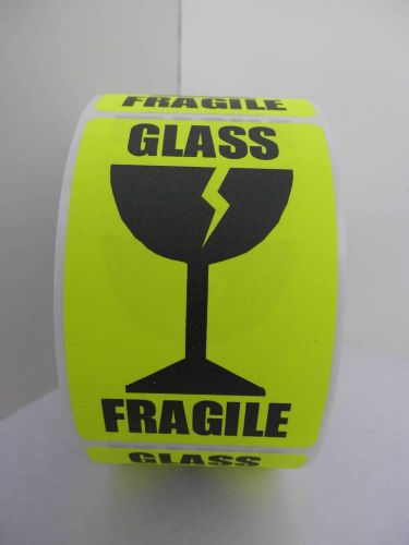 50 FRAGILE GLASS large intl symbol fluor chartreuse Warning Stickers Labels