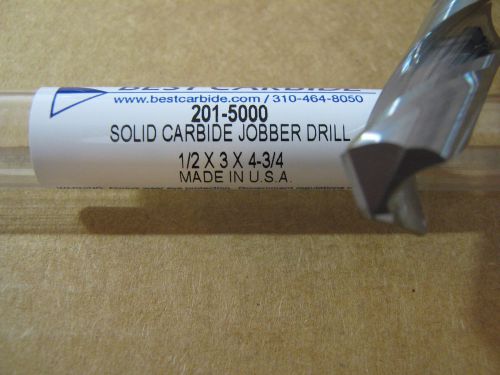 1/2&#034; (.5000) jobber (std) carbide 25 deg helix 118 deg split pt drill &#034;new&#034; for sale