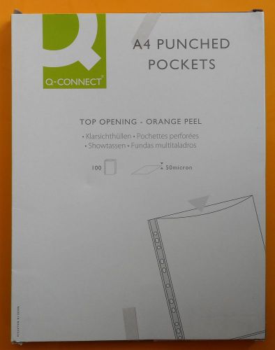 New 100 a4 clear q-connect 50 micron punched pockets top opening wallets folders for sale