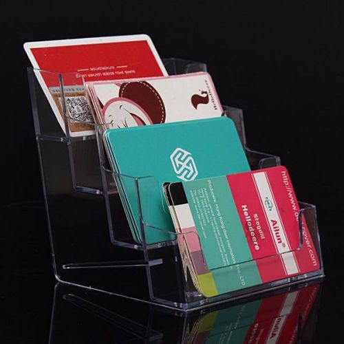4 Pockets Clear Acrylic Business Card Holder Desktop Office Counter