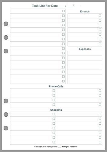 Handy Forms A5 Size Daily Task Planner Insert, Sized and Punched for 6-Ring A5