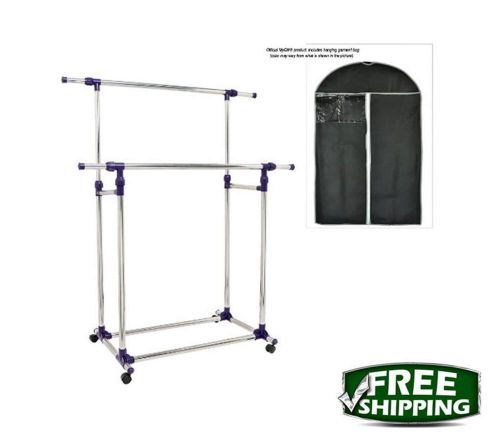 Clothes Rack Rolling Garment Clothing Double Bar Commercial Rail Display Duty