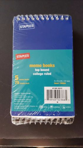 Staples Top Bound Memo Books 3&#034; x 5&#034; 5 Count 75 Sheets per Book College Ruled
