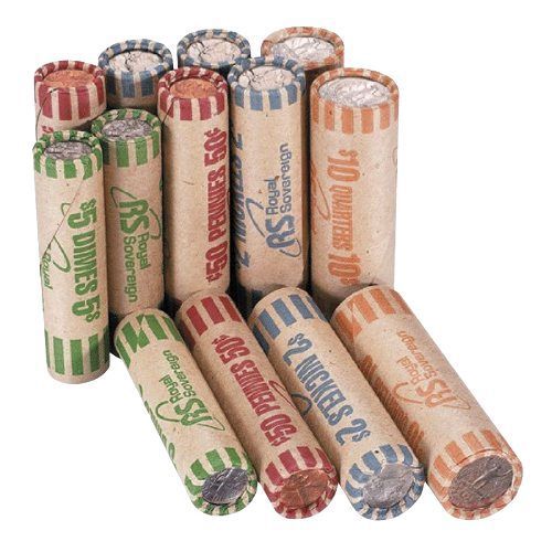 ASSORTED COIN PREFORMED WRAPPERS PAPER ROLL TUBE PENNY NICKEL DIME QUARTER .