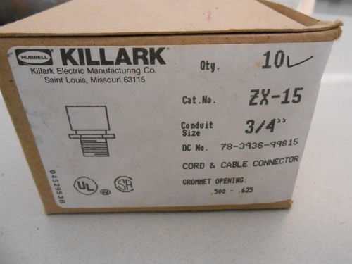KILLARK ZX-15 CORD &amp; CABLE CONNECTOR .500-.625 3/4&#034; CONDUIT SIZE