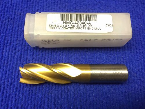 Square End Mill, 13/16 Inch Diameter, 1-7/8 Inch Length of Cut, 4 Flutes