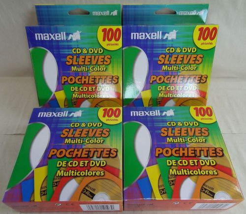 Lot (4) maxell 100 cd dvd paper sleeves pouch multi-color cd-403 190132 disc for sale