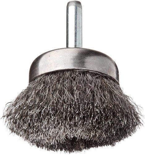 Weiler stem-mounted wire cup brush, round shank, steel, crimped wire, 1-3/4&#034; for sale