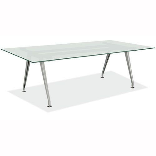 6ft - 8ft frosted glass conference room table w modern metal and optional chairs for sale