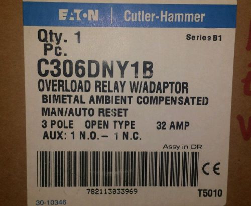 Eaton / Cutler Hammer C306DNY1B OVERLOAD RELAY W/ ADAPTOR MAN/AUTO RESET. 3 POLE