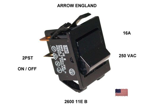 Arrow England Black Rocker Switch 2PST 16A @ 250 VAC 2600 11E B