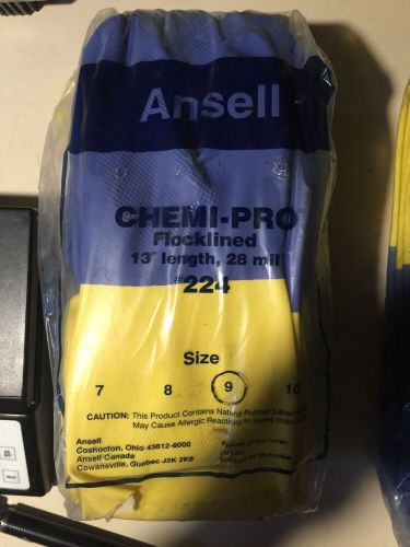12 Pairs Of Gloves Ansell Chemi Pro #224 Flock lined Size 9 Chemical Industrial