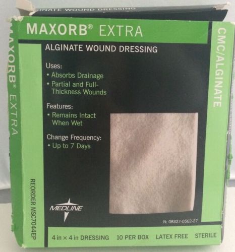 MEDLINE Maxorb Extra  4&#034;x4.&#034; Box of 10 Alginate Wound Dressing Exp 07/2017