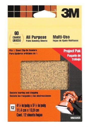 3M 99222NA 99222ES 4.5-in by 5.5-in Clip-On Palm Sander Sheets, Coarse grit,