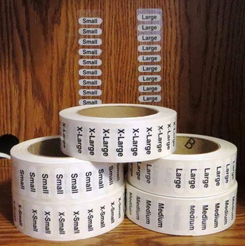 1.25&#034; x 5&#034; apparel size strips-5 rolls/sizes-small,medium,large,x-large,xx-large for sale