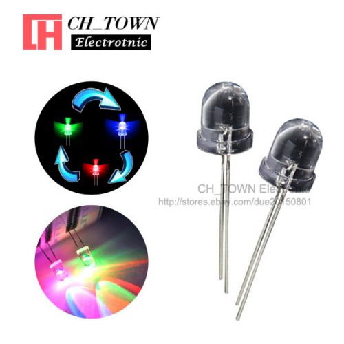 20pcs 8mm Rainbow Water Clear RGB Fast Flash Flashing Transparent LED Diodes