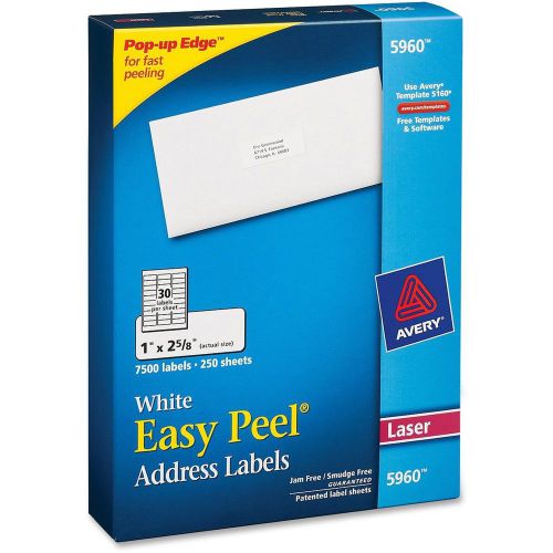 Avery Dennison 5960 Laser Labels Mailing 1x2-5/8 7500/BX White