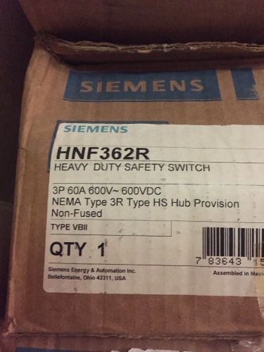 SIEMENS DISCONNECT TYPE 3R HF362R 60AMP 600VOLT 3POLE NOnFUSIBLE