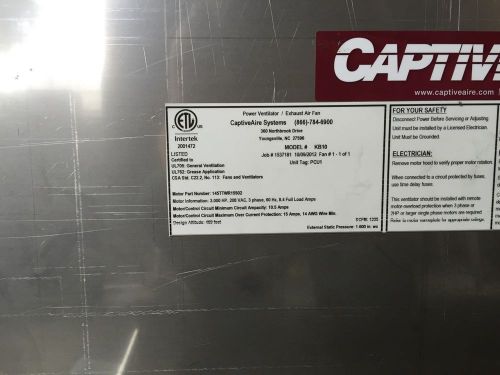 Captiveaire pollution control unit with core fire system for sale