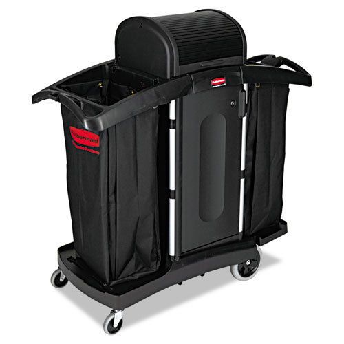 High-Security Housekeeping Cart, Two-Shelf, 22 x 51-3/4 x 53-1/2, Black/Silver