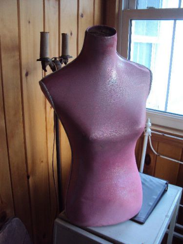 VINTAGE 1850s FEMALE MANNEQUIN BUST TORSO / DRESS FORM BIZARRE PINK SPARKLE !