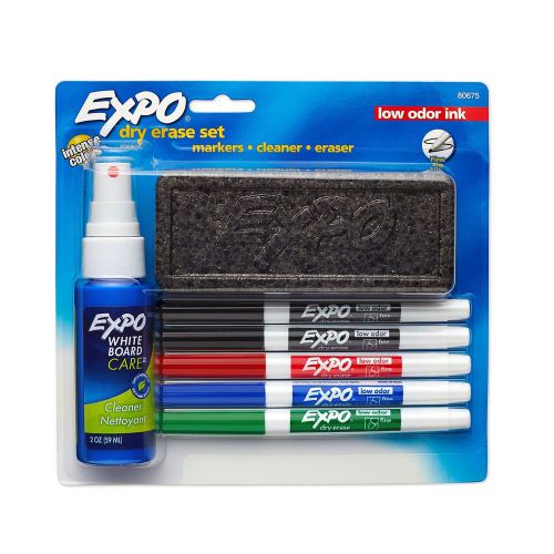Expo Low-Odor Dry Erase Set Fine Point 7-Piece with Cleaner Assorted Colors