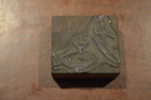 Vintage Letterpress Unhappy Fish Wood Cut Printing Block