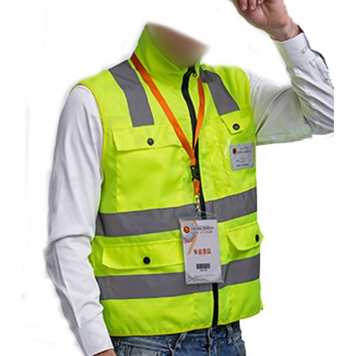 High visibility neon green zipper front breathable safety vest with reflectiv... for sale