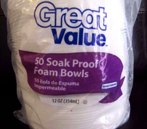 Great Value Soak Proof 12 OZ (354ml) Foam Bowls Package of 50