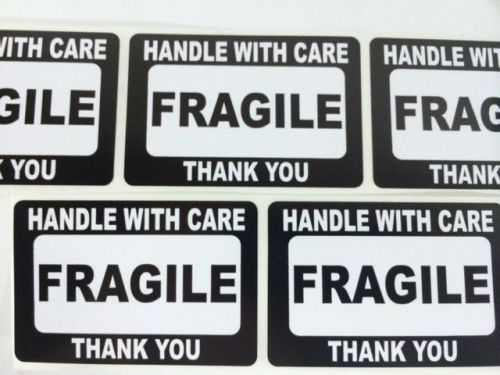 100 2x3 FRAGILE Black Self Adhesive Handle with Care Stickers Shipping Labels