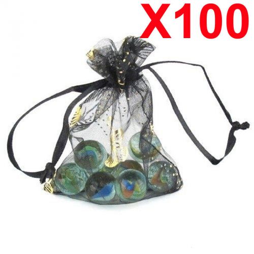 100 MEDIUM black butterfly organza gift candy bags jewellery favour pouches wrap