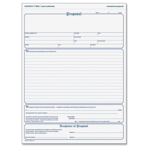 TOPS Proposal Form 3-Part Carbonless 8.5 x 11 Inches Phantom Rule 50 Sets per...