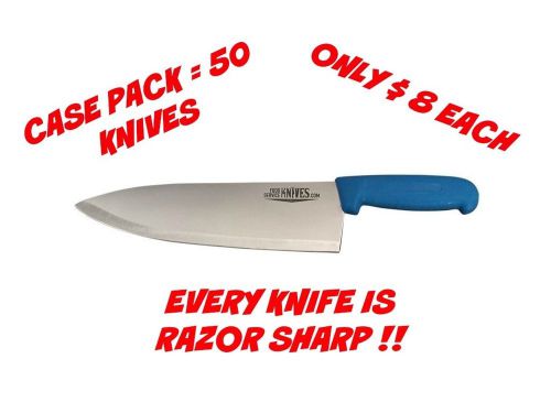 50 blue chef knives 10” blade - blue handle cook’s knives razor sharp bulk new for sale