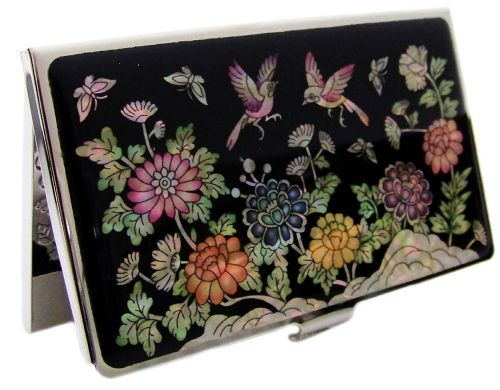 Mother of pearl box_name card holder case_flower and bird design for sale