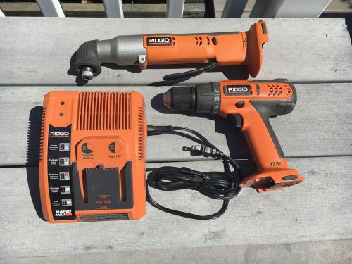Rigid 12.0V 3/8&#034; Cordless Drill, 1/4&#034; Right Angle Impact Driver and Charger