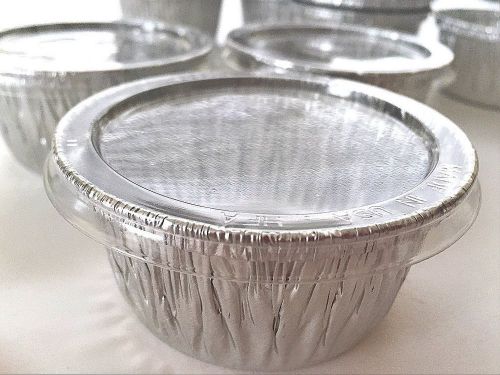 75 Heavy Duty Aluminum Foil Muffin Cupcake Ramekin Cups 4 oz with Lids