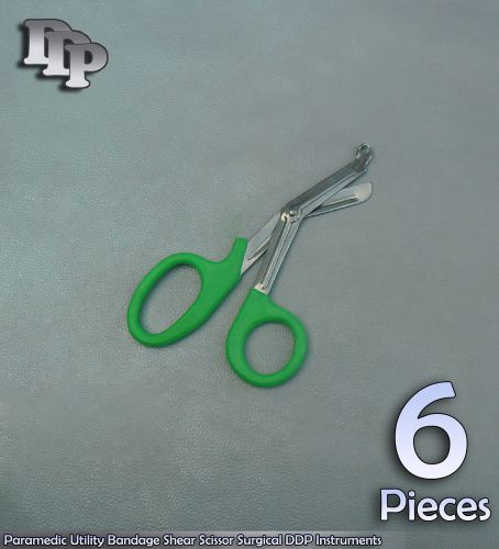 6 Pcs Paramedic Utility Bandage Shear Scissor 5.5&#034; Green Handle Surgical
